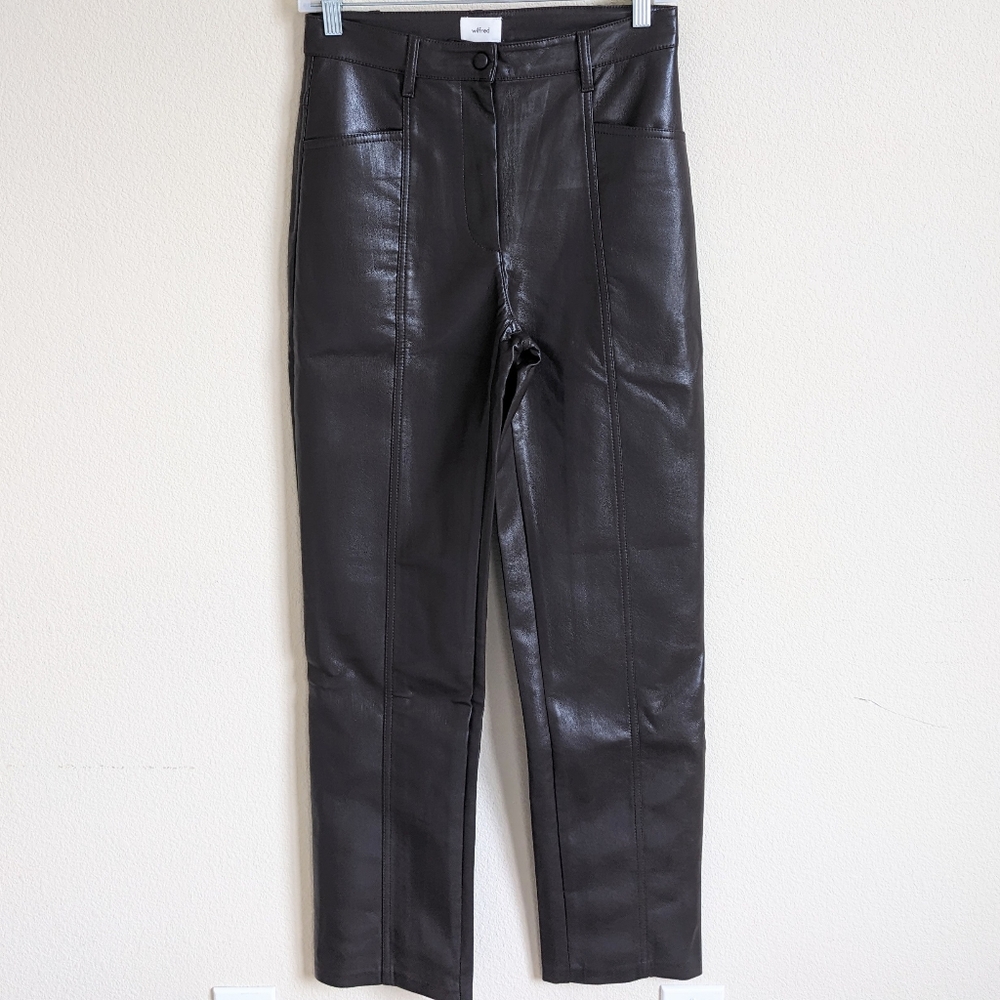 Aritzia Wilfred Pants Faux Vegan Leather Women 4 Brown Straight Leg Retro Boho